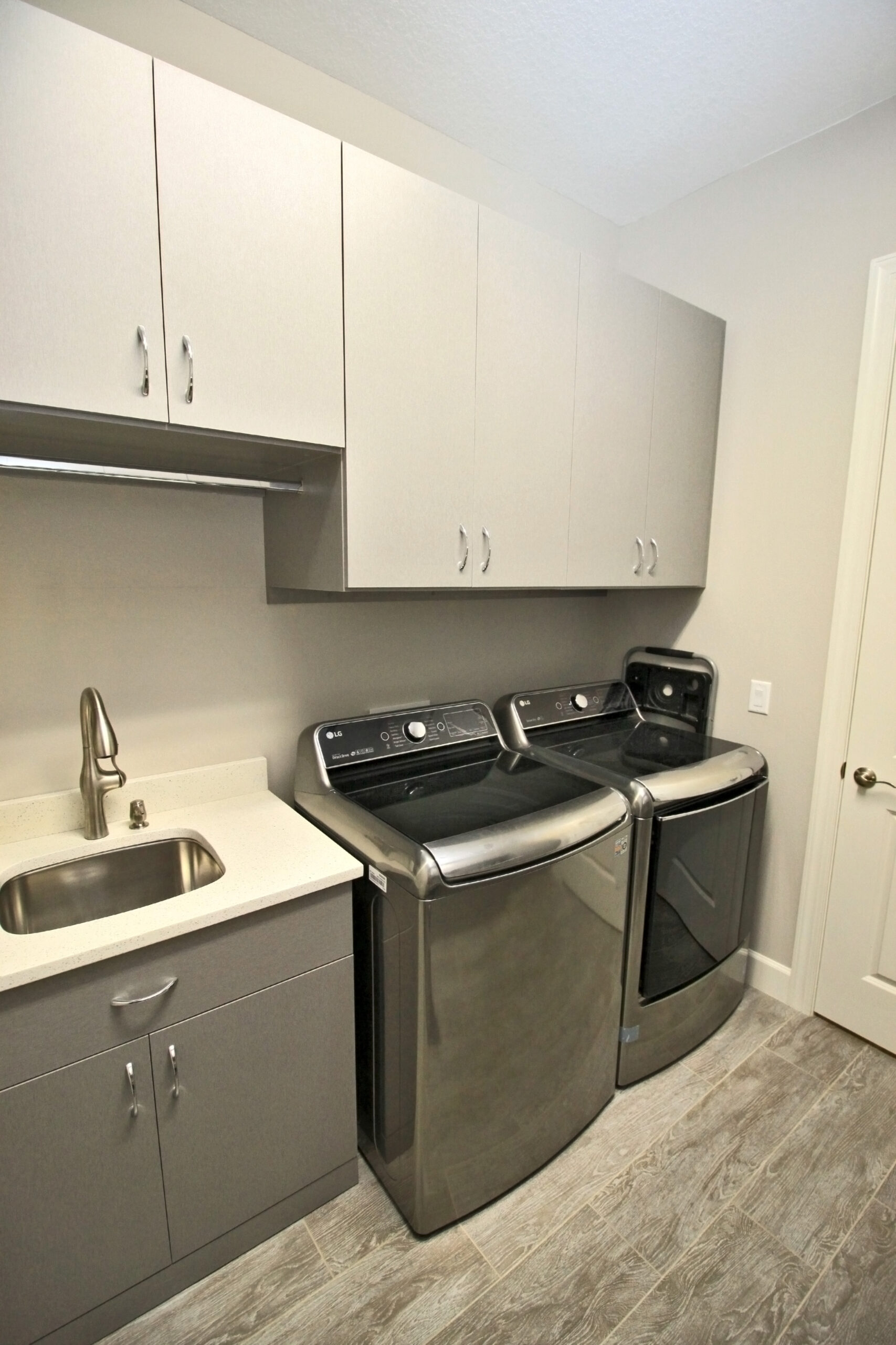 Laundry room cabinets in gray
